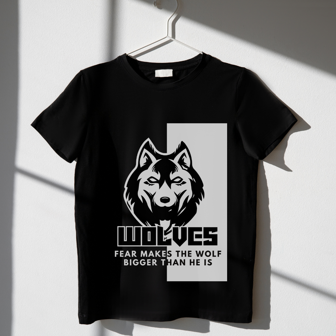 Black & White Wolf (Black)T-Shirt