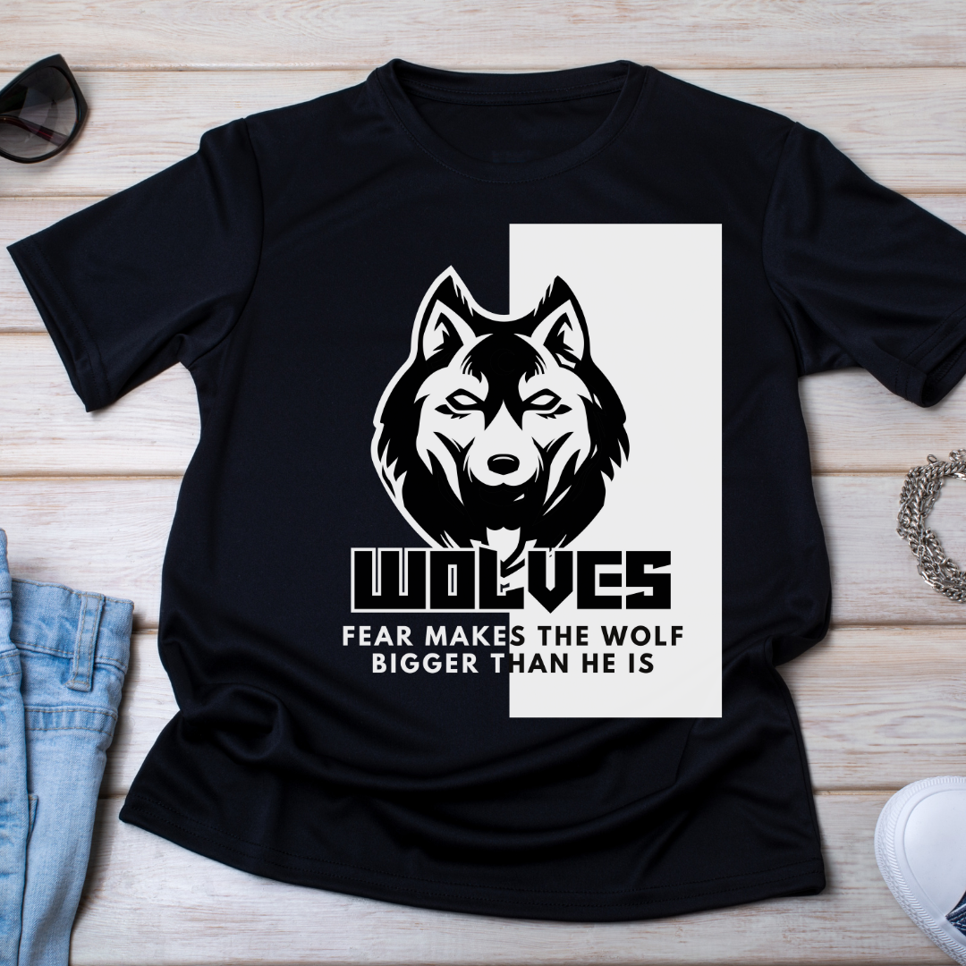 Black & White Wolf (Black)T-Shirt